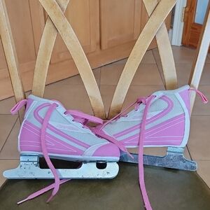 Pink and Gray Ice Skates with Blades